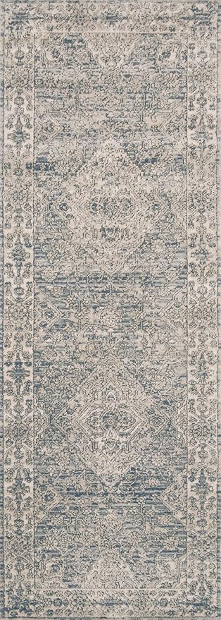 Loloi Teagan Collection TEA-04 Sky/Natural 2'-8" x 10'-6" Runner Rug, Large, Soft Neutral Rug, High-Traffic for Living Room, Bedroom, Home Office, Dining Area