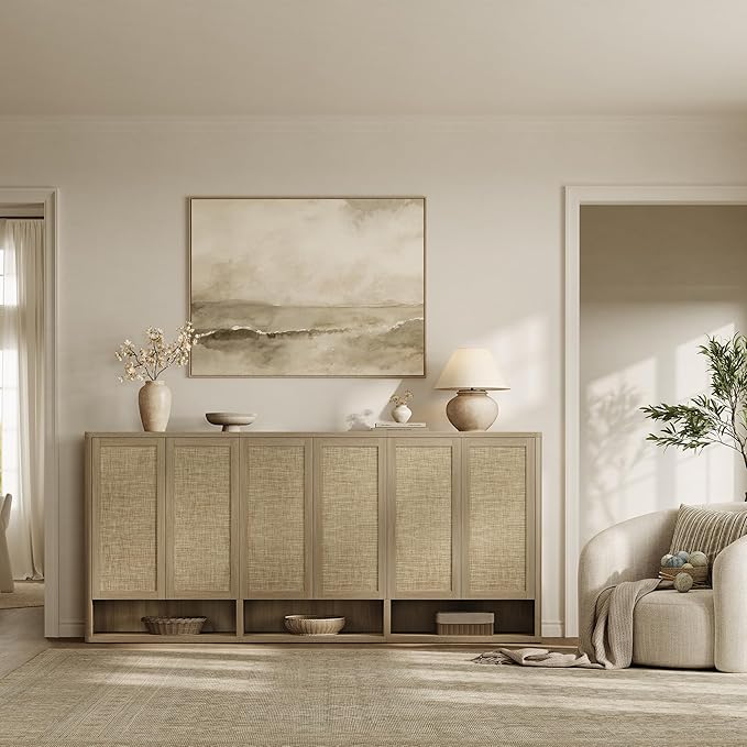 SICOTAS Rattan Shoe Storage Cabinet - Modular Shoe Cabinets with Door Tall Large Shoe Cabinet Storage for Entryway - 96.8" Wide Modular Cabinet for Hallway, Living Room