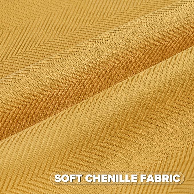 FUTEI Mustard Yellow Chenille Throw Pillow Covers 22x22 Inch Set of 2,Soft Wide Chevron Textured Cushion Case,Farmhouse Home Decor for Couch Bed Living Room