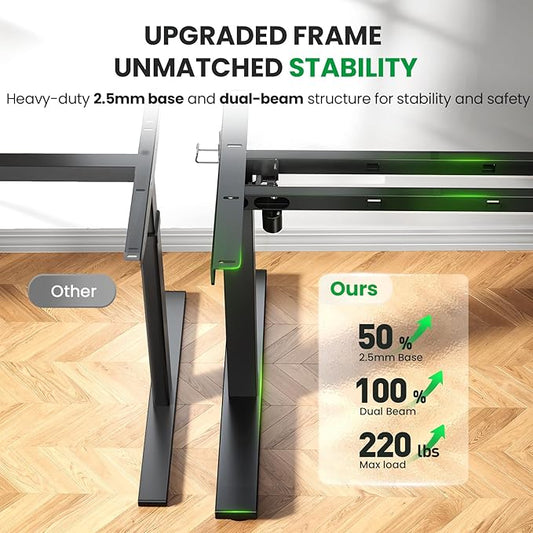 SIAGO Electric Standing Desk Adjustable - 63x30 Inch Sit Stand Desk with 1 Inch Thick Tabletop, Double Beam Frame, 3 Memory Height Adjustment, Cable Management for Home Office
