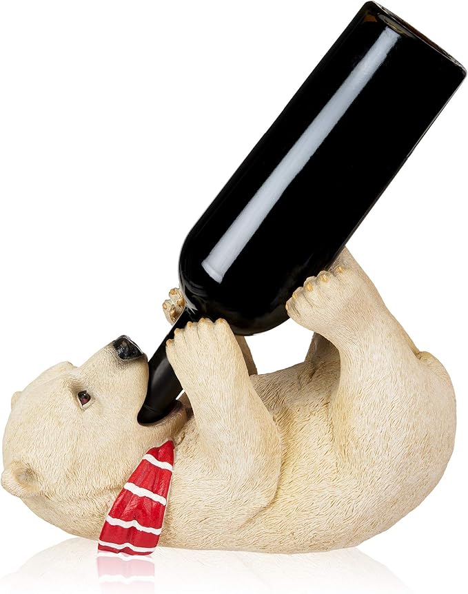True Cheery Cub Polyresin Wine Bottle Holder - Table Top and Counter Wine Rack, Set of 1, Animal Home Decor, White, Holds 1 Standard Wine Bottle