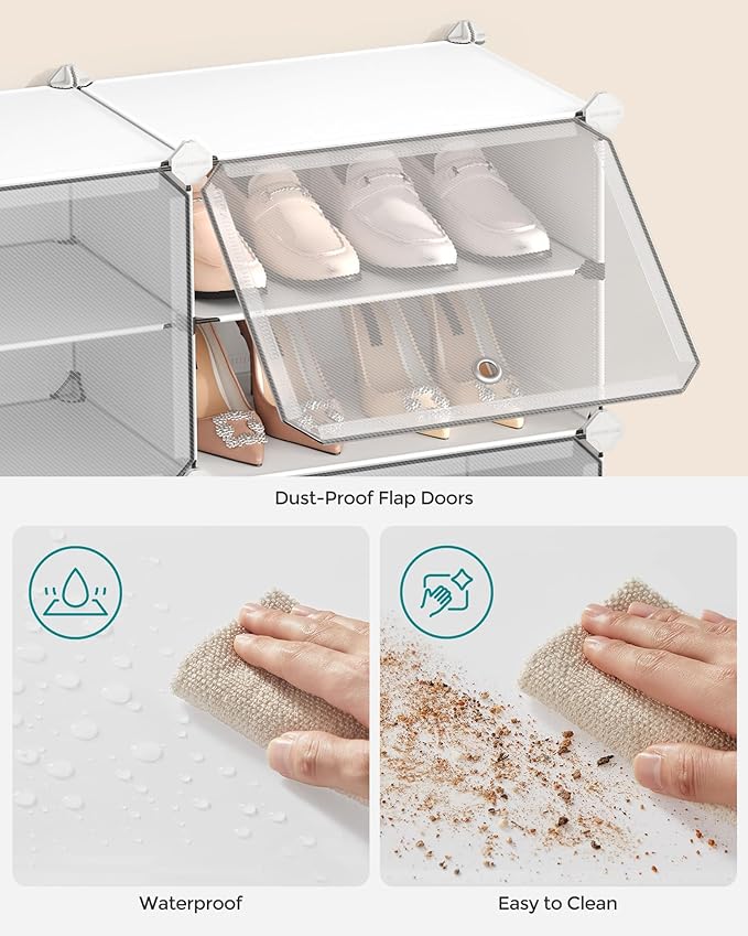 SONGMICS Shoe Rack Organizer, 4-Tier Shoe Storage Cabinet for Closet and Entryway, Holds 16 Pairs of Shoes, Adjustable, Cloud White and Trasparent ULPC032W01