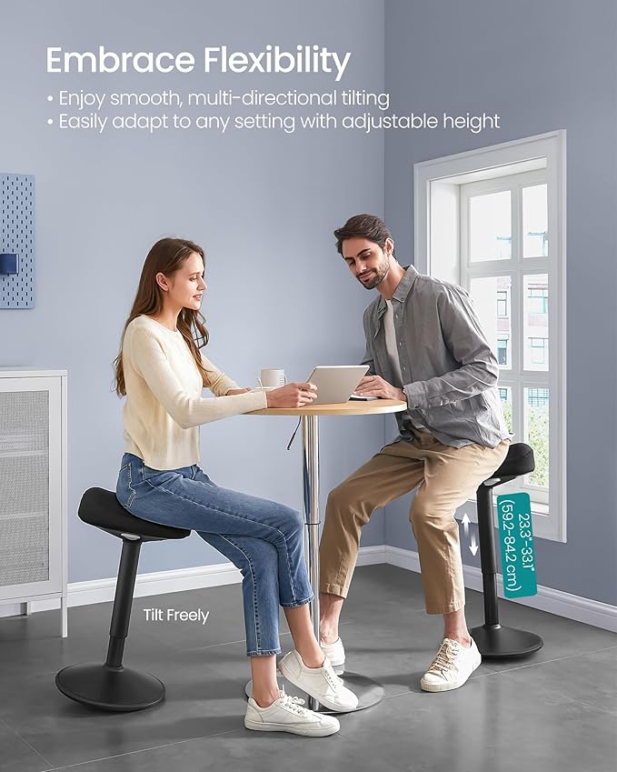 SONGMICS Ergonomic Wobble Stool, Height Adjustable Standing Desk Stool 23.3-33.1 Inches, Swivel Balance Chair with Non-Slip Base, Saddle Seat, for Active Sitting, Office, Home, Ink Black UOSC008B01
