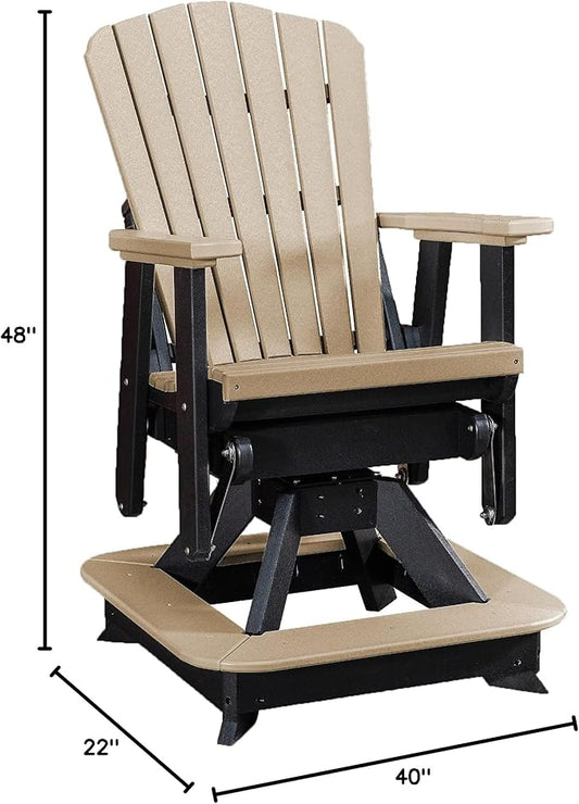 DutchCrafters Slat Fan Back Poly Balcony Adirondack Swivel Glider with Footrest Outdoor Patio Chair (Black & Weatherwood)