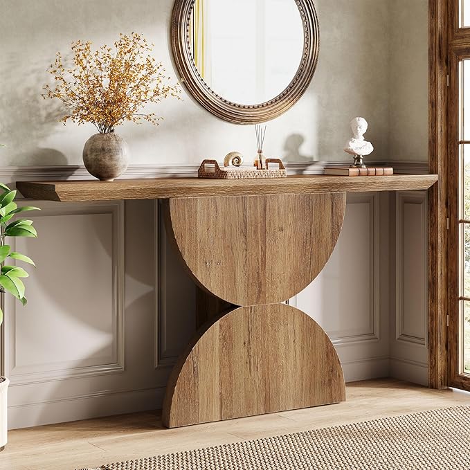 Tribesigns 63-Inch Console Table for Entryway, Narrow Entryway Table with Unique Sturdy Base, Farmhouse Furniture Behind The Couch for Living Room, Hallway, Entrance, Foyer (Natural)