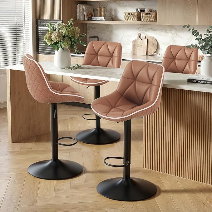 Nalupatio Bar Stools Set of 4, Adjustable Swivel Counter Height Bar Stools with Back, Armless Modern Barstools for Kitchen Island & Home Bar, Upholstered Seat,(Terracotta)