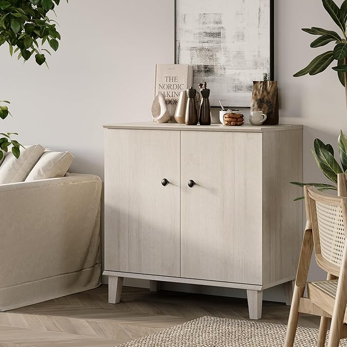 Modern Storage Cabinet 2 in 1 Buffet Storage with Wood Legs and Adjustable Shelf for Dinnig Room Living Room Entryway,Light Oak