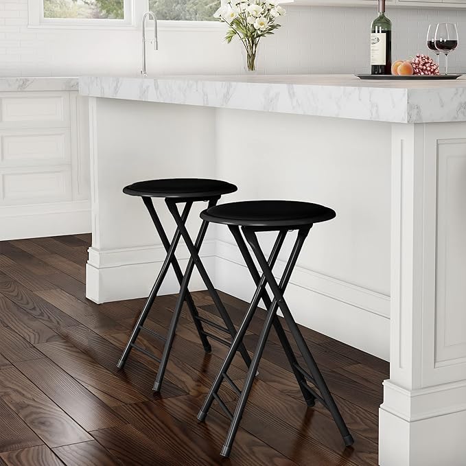 Lavish Home Set of 2 Counter Height Bar Stools – 24-Inch Backless Folding Chairs with 225lb Capacity for Kitchen, Rec Room, or Game Room (Black)