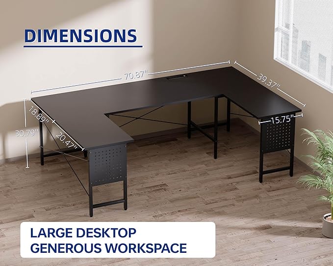 Pamray 71 Inch Large Computer Desk with Power Outlets,U Shaped Corner Desk for Home Office Work and Gaming Red
