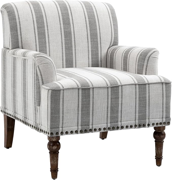 UIXE Stripe Accent Chair Arm Chair, Modern Nailhead Trim Club Armchair with Wood Legs, Comfy Living Room Single Sofa Reading Seat Bedroom Side Seating for Home Office, Gray