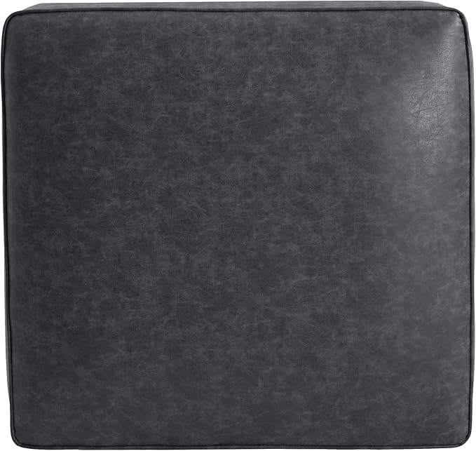 Christopher Knight Home Ellis Faux Leather Ottoman Footstool, Square Pouf Poufee Footrest Ottoman Large Seat, Modern Side Table for Living Room Bedroom Home Decor Gifts, Black