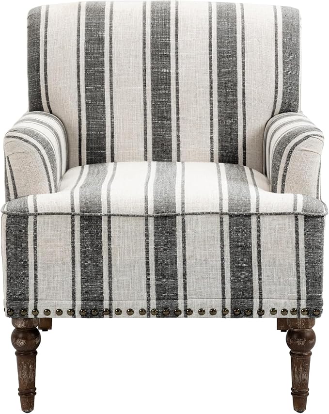UIXE Stripe Accent Chair, Modern Upholstered Armchair in Fabric for Living Room, Nailhead Trim Club Arm Chair Comfy Single Sofa Bedroom Reading Seat with Wood Legs - Black
