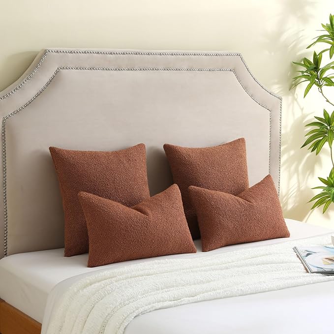 FUTEI Pack of 2 Rust Decorative Throw Pillow Covers 22x22 Inch Soft Cozy Solid Boucle Textured Cushion Case,Modern Home Decor for Couch Bed Living Room