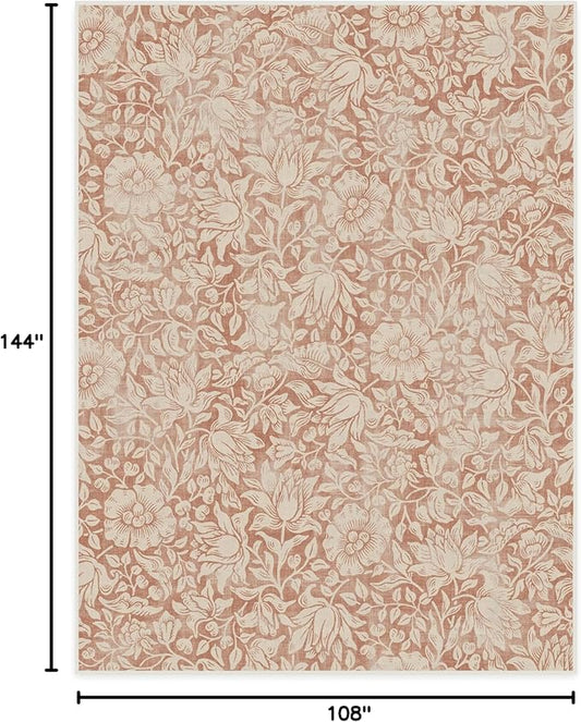 RUGGABLE x Morris & Co Washable Area Rug – Mallow Rust Red 9x12, Stain-Resistant, Non-Slip – Large Machine Washable Rugs for Living Room, Bedroom, Hallway, Entryway & Office–with Standard Pad