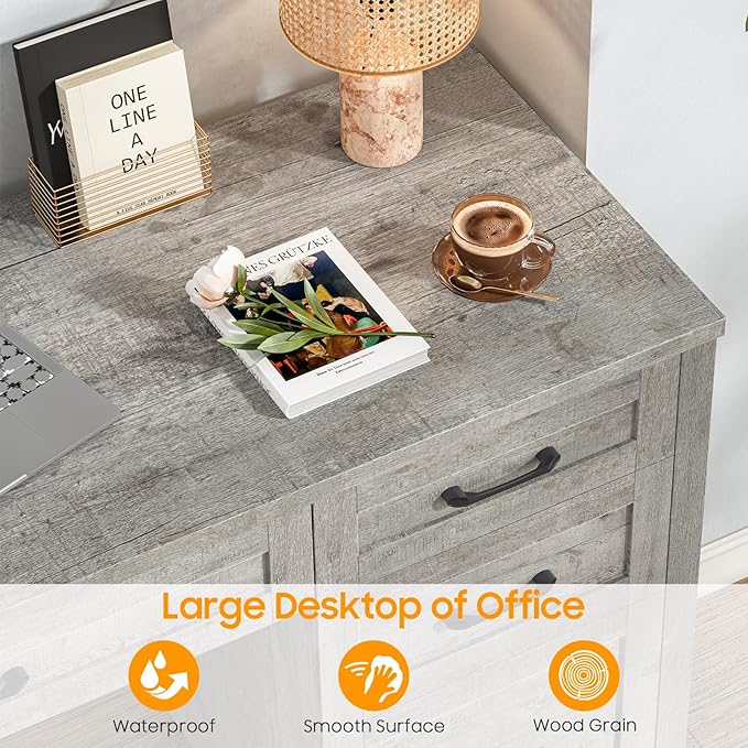 Farmhouse 47" Executive Desk, Computer Desk with File Drawer and Charging Station, Workstation for Home Office, Study(Grey).