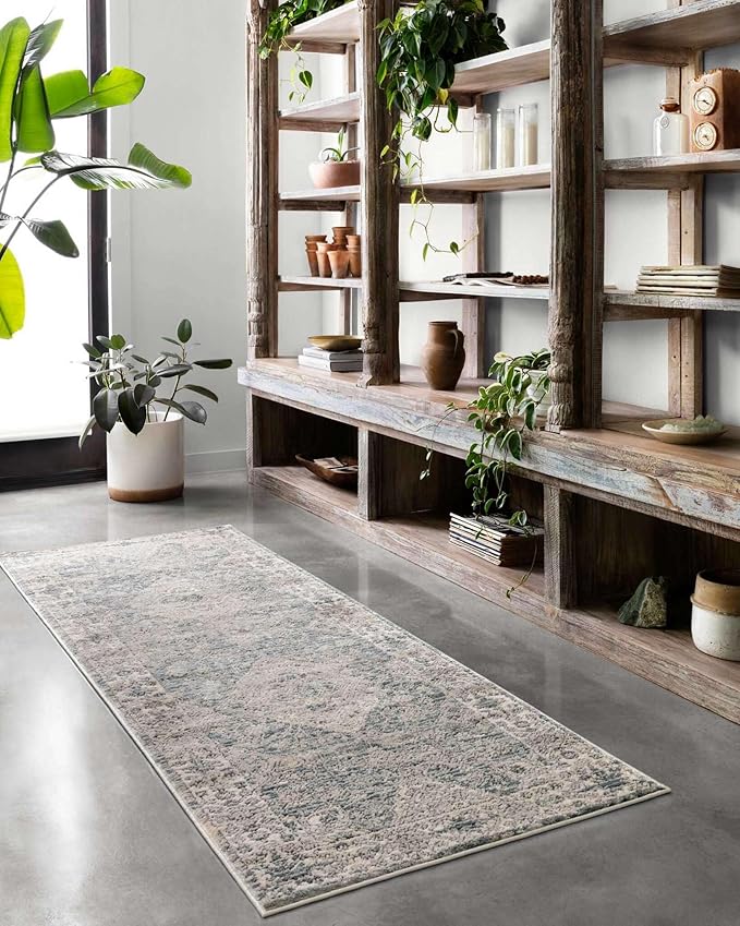 Loloi Teagan Collection TEA-04 Sky/Natural 2'-8" x 13' Runner Rug, Large, Soft Neutral Rug, High-Traffic for Living Room, Bedroom, Home Office, Dining Area