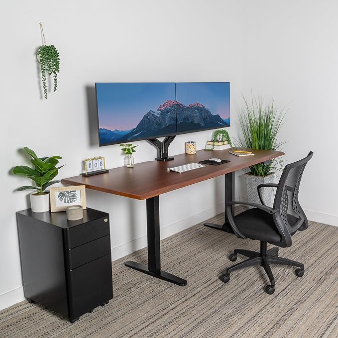 Mount-It! 72" Premium Woodgrain Electric Standing Desk – Hazelnut Adjustable Height Executive Sit Stand Desk with Memory Settings, Black Frame, Ergonomic Edge, One-Piece Desktop