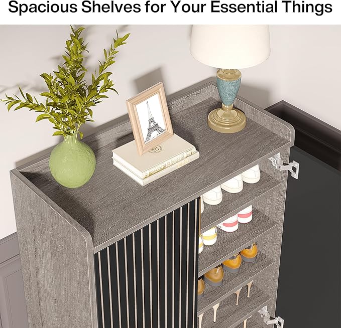 Tribesigns Shoe Cabinet with Doors, Grey 5 Tiers Shoe Storage Cabinet for Entryway, 25 Pairs Wooden Shoe Rack Cabinet, Modern Shoe Organizer Storage for Living Room, Bedroom, Hallway, Closet