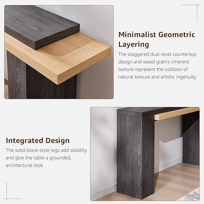 OKD 63 Inch Modern Entryway Console Table, Solid Geometry Accent Sofa Table Behind The Couch, Narrow Console Table for Entryway, Hallway, Living Room, Foyer, Natural Oak with Dark Alder