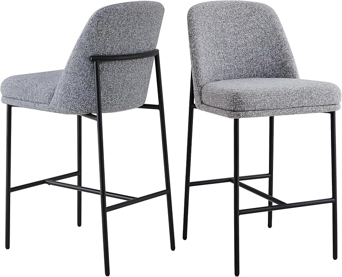 CHITA Counter Height Bar Stools Set of 2, FSC Certified Metal Barstools for Kitchen Island, 27" H Seat Height, Fabric, Grey (Multi-Colored)