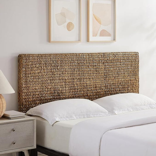 Headboard Coastal Design Handwoven Seagrass Matte Black Feet Rustic Decor Queen