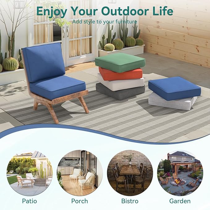 Outdoor Chair Cushions 23" x 24" x 4", Patio Deep Seat Replacement Cushions Set with Zippered Removable Cover, Weather-Resistant Olefin Fabric for Garden Chair Sofa Couch, Set of 4, Blue