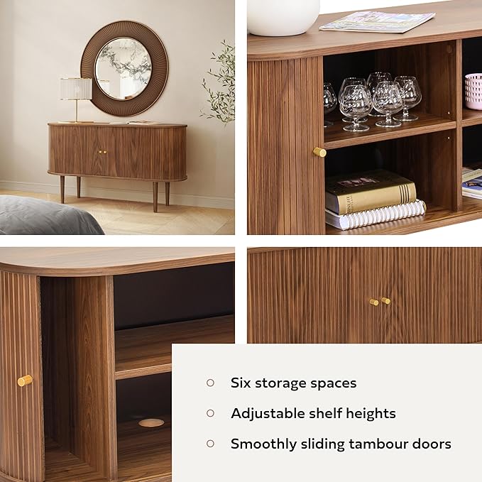 WERMO 55'' Sideboard Storage Cabinet with Doors and Shelves - Wood Credenza for Living Room, Bedroom, Entryway and Home Office Cabinet. Kitchen Buffet, Modern Media Console Table with Storage (Walnut)