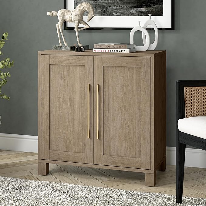 Henn&Hart 28" Wooden Accent Cabinet, Modern Sideboard Buffet Cabinet with 2 Doors and an Adjustable Shelf for Living Room, Dining Room, Bedroom or Entryway, Antiqued Gray Oak