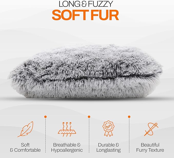 Cheer Collection Throw Pillows for Couch and Bed, Soft Shaggy Throw Pillows with Inserts Included, Cozy Long Hair Faux Fur Pillows - Set of 2-18" x 18" - Gray