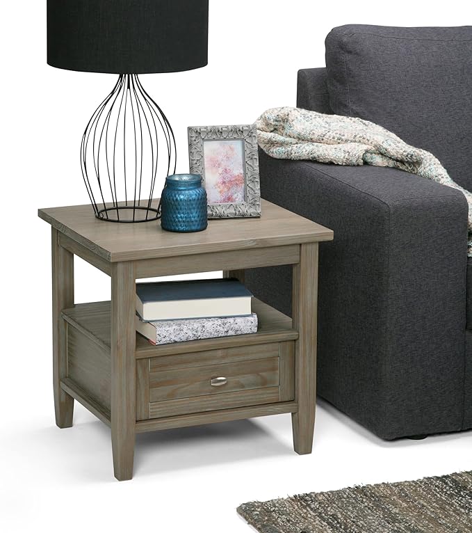 SIMPLIHOME Warm Shaker SOLID WOOD 20 inch Wide Rectangle Transitional End Side Table in Distressed Grey for the Living Room and Bedroom
