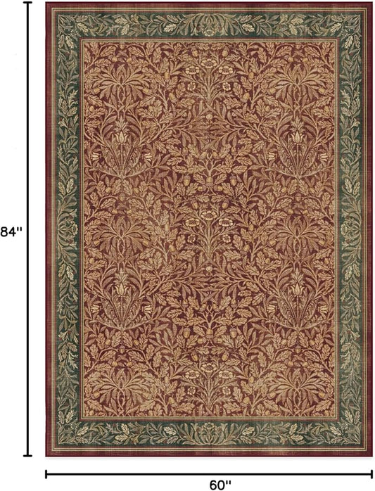 RUGGABLE x Morris & Co Machine Washable Christmas Area Rug – Acorn Amber Red 5x7, Stain-Resistant, Non-Slip – Medium Rugs for Living Room, Bedroom, Hallway, Entryway & Office–with Standard Pad