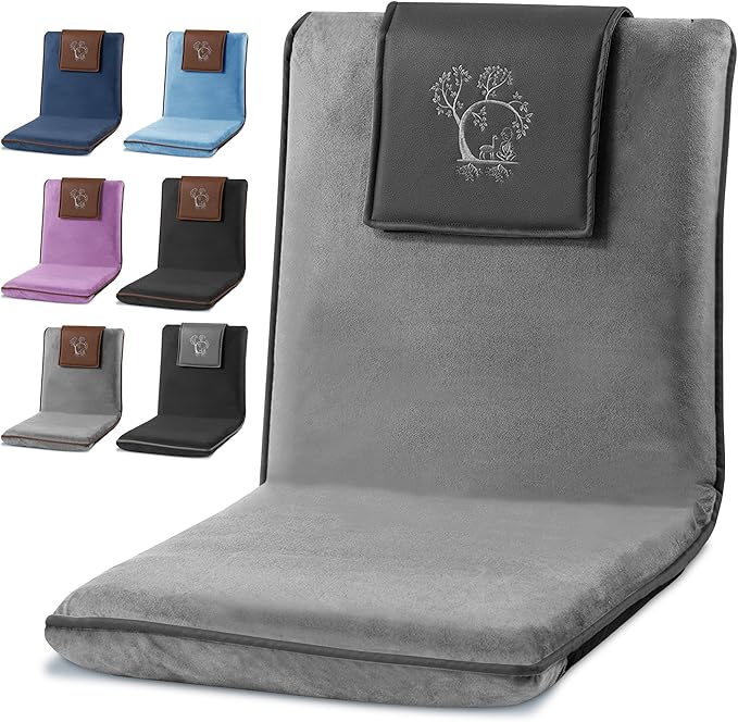 Adjustable Japanese Floor Chair for Adults - Meditation Chair with Back Support for Seating, Yoga & Gaming | Foldable Backjack Floor Chair with 6 Recline Positions, Thick Padding & Vegan