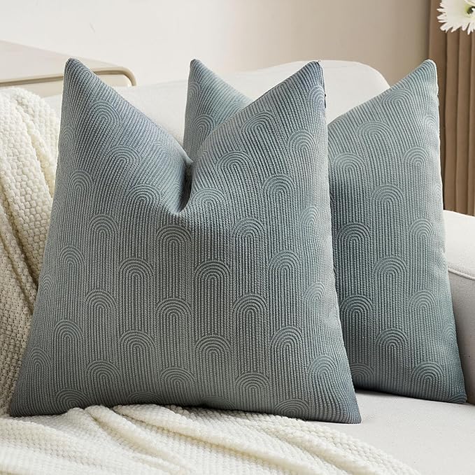 FUTEI Dark Grey Chenille Decorative Throw Pillow Covers 22x22 Inch Set of 2,Soft Cozy Striped Geometric Patterns Cushion Case,Modern Home Decor for Couch Bed Living Room