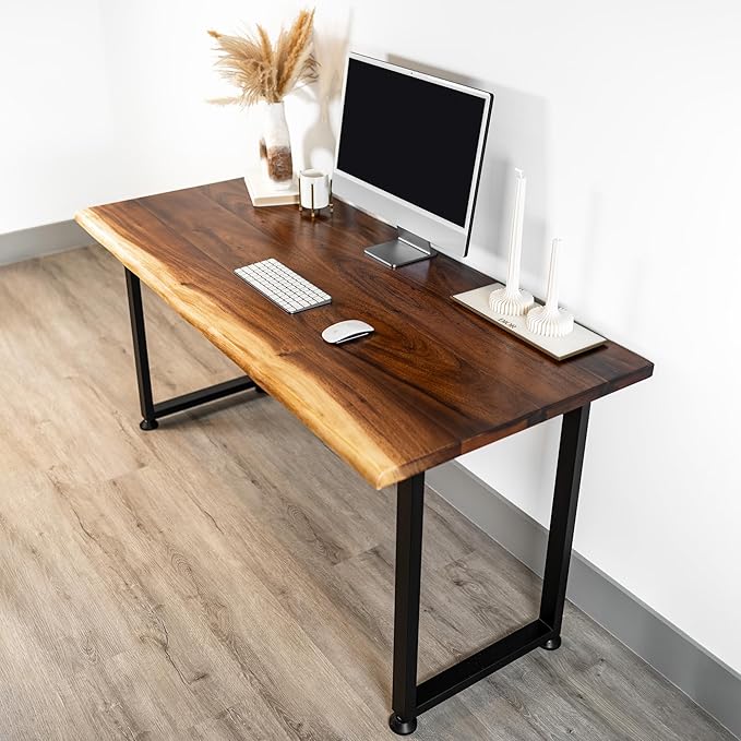 Solid Walnut Wood Computer Desk – Live Edge Wooden Home Office Desk with Sturdy Metal Legs – Handmade Real Wood Table for Work, Study, or Gaming - 48” x 27”