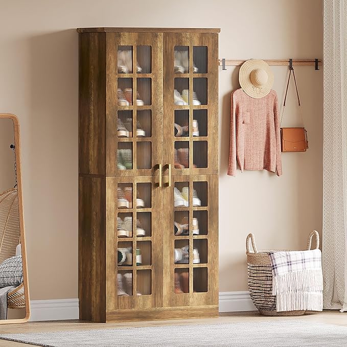 Tribesigns 71-Inch Tall Shoe Cabinet with Doors, 8-Tier Shoe Storage with Adjustable Shelves, Modern Shoe Organizer Shoe Rack Cabinet for Entryway, Hallway, Closet, Living Room, Rustic Brown
