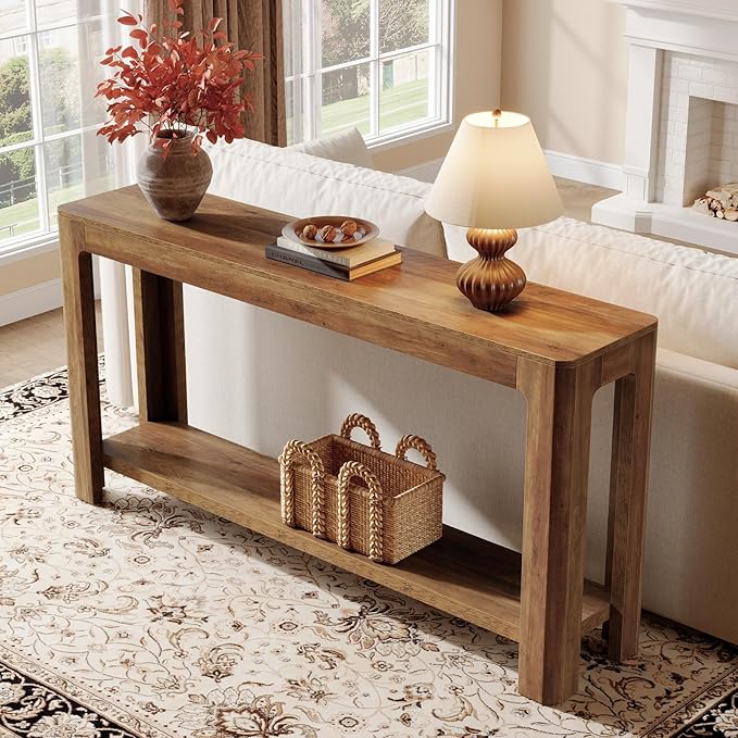 Tribesigns 63 Inch Entryway Console Table, 2-Tier Farmhouse Narrow Sofa Table Behind Couch, Accent Entrance Console Furniture for Entryway, Foyer, Hallway, Rustic Brown