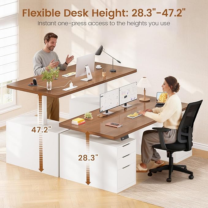 SEDETA Electric Standing Desk with 6 Drawers, 55" Adjustable Stand up Desk with Storage, Computer Desks with Power Outlets for Home Office, White