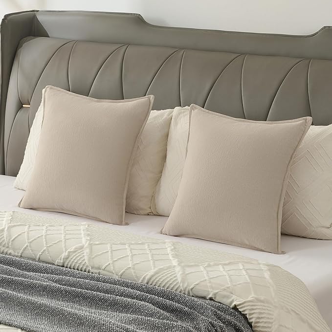 FUTEI Beige Chenille Throw Pillow Covers 22x22 Inch Set of 2,Edges Double-Stitched Cushion Cases,Modern Home Decor for Couch Living Room