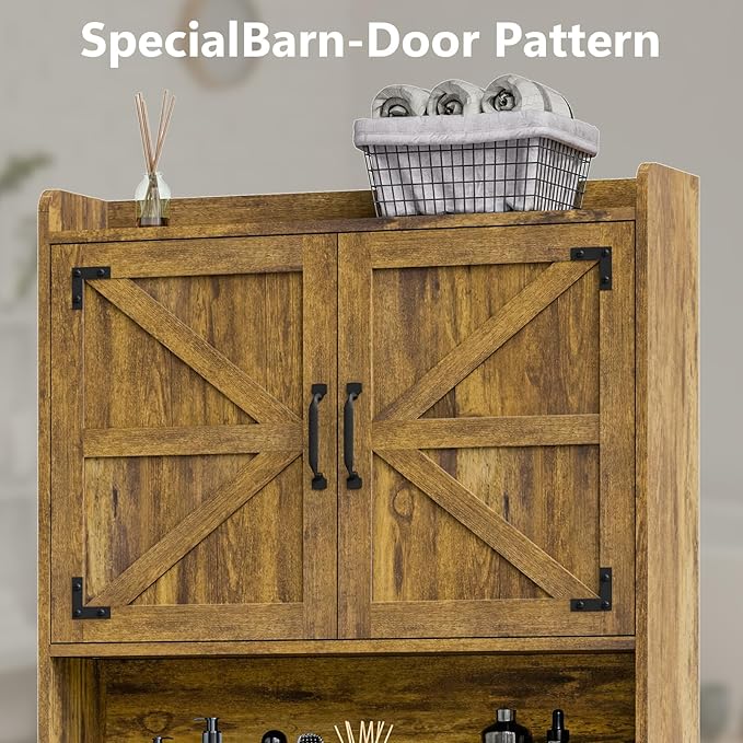 Vabches Over The Toilet Storage Cabinet, Farmhouse Storage Cabinet Over Toilet with Barn Doors & Toilet Paper Holder Stand,Home Space-Saving Toilet Rack, for Restroom, Laundry and Bathroom
