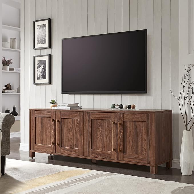 Henn&Hart Rectangular TV Stand for TV's up to 80" in Walnut, TV Stands for the Living Room