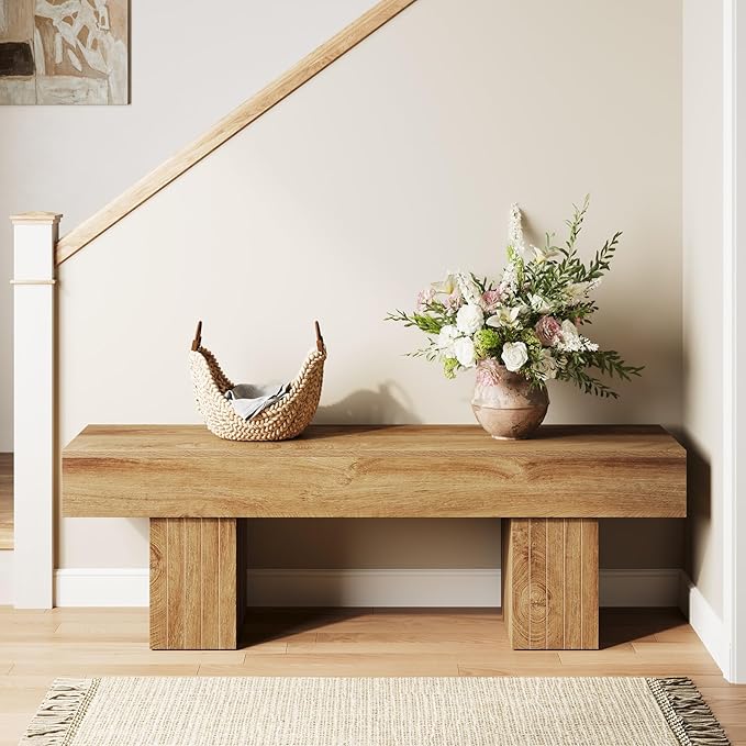 Tribesigns 55” Entryway Bench, Farmhouse Wood End of Bed Bench, Long Indoor Bench for Entryway, Hallway, Living Room
