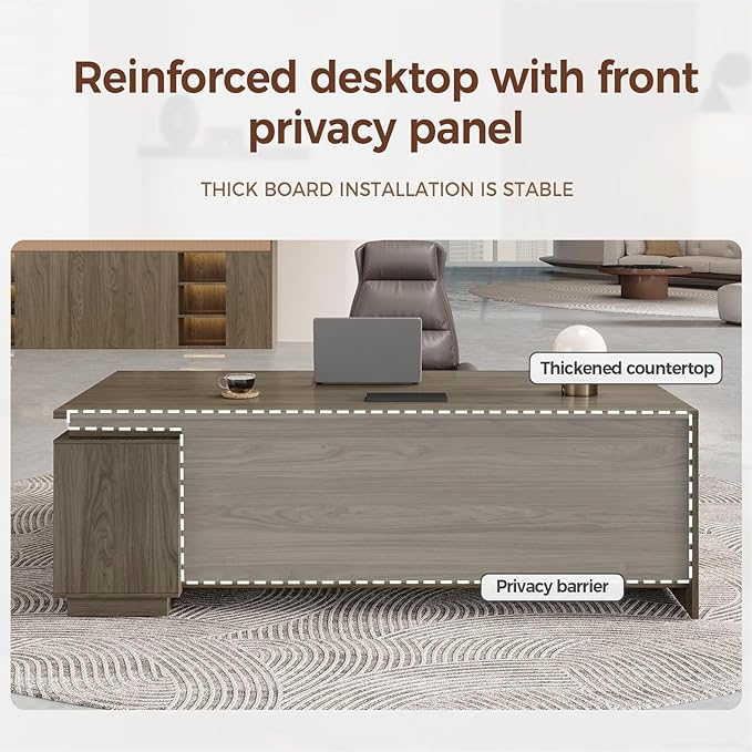 L-Shaped Executive Desk with Reversible Cabinets, Lockable Drawers & Cable Management – Large Wood Office Desk for Home or CEO Office(Black Walnut,63" L*32" W*30" H)