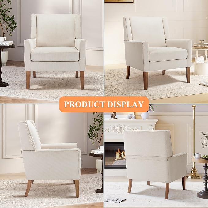 Accent Chairs for Living Room, Mid-Century Wooden Fabric Living Room Chairs, Arm Chair, Side Chairs for Living Room, Bedroom, Reading Nook