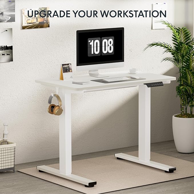 FLEXISPOT EN1 Whole-Piece Standing Desk Electric Stand Up Desk Workstation 40 x 24 Inches Desktop Ergonomic Height Adjustable (White Frame + 40" White Desktop)