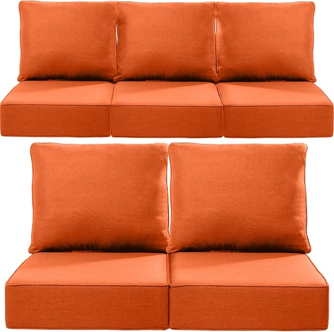 Luxury 22x24/22x25 6-Inch Outdoor Cushions for 5 Peice Patio Furniture Set - Set of 5 Water-Resistant Pillow for Dining Rocking Swivel Chairs Loveseat Couch Sectional Sofa - Orange