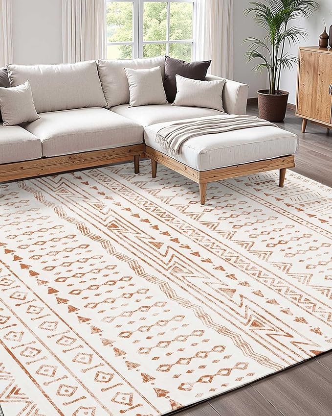 VEVOR 6 x 9 ft Area Rug Large Washable Rug Non-Slip and Tear-Resistant Soft Carpet Pet & Child Friendly Modern Area Rugs Indoor Mat for Bedroom Office Living Room Kids Room Entryway Beige