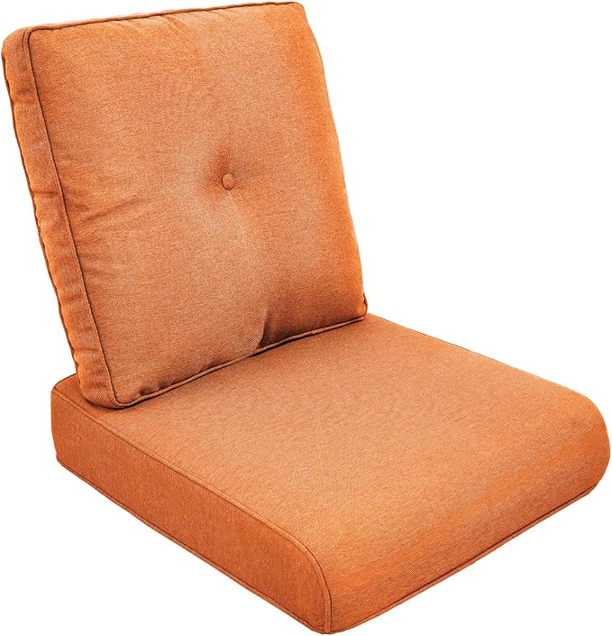 Outdoor Chair Cushions for Patio Furniture - 1 Pack Outside High Back Thick Water-Resistant Cushion 22x24 with Zipper Cover for Wicker Glider Rocking Chairs Loveseat Couch – Orange/Buckle