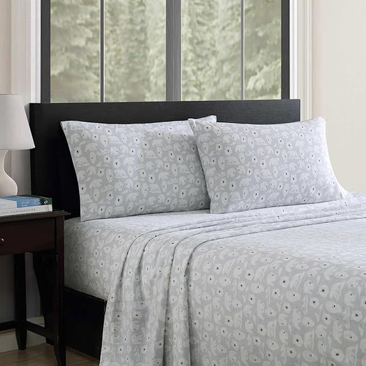 Eddie Bauer - Flannel Sheets Full Size, Anti-Pilling & Wrinkle Resistant Cotton, Touchably Soft for All-Season Comfort - Bed Sheets with Matching Pillowcases & Fitted Sheet (Explorer Bears Grey)