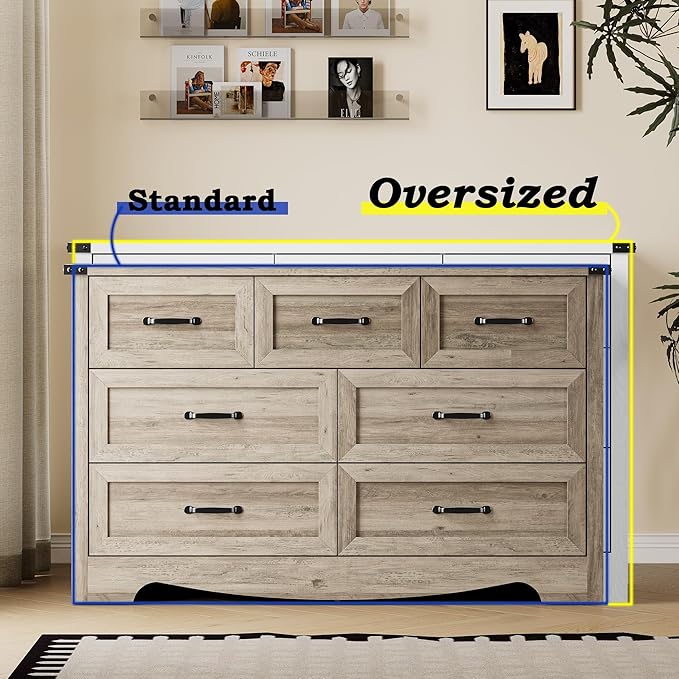 7-Drawer Dresser for Bedroom, Modern Wooden Chest of Drawers with Metal Handles, Anti-Tipping Design, Sturdy and Stable Storage Organizer for Living Room, Entryway, Home Office