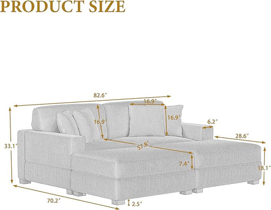Modular Sectional Couches for Living Room, Modern Loveseat 2-Seater Sofa Couch with Ottoman, Upholstered Couches for Living Room Bedroom, Orange